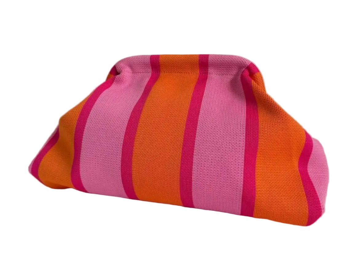 WOVEN STRIPE CLUTCH - FUSCHIA/ORANGE