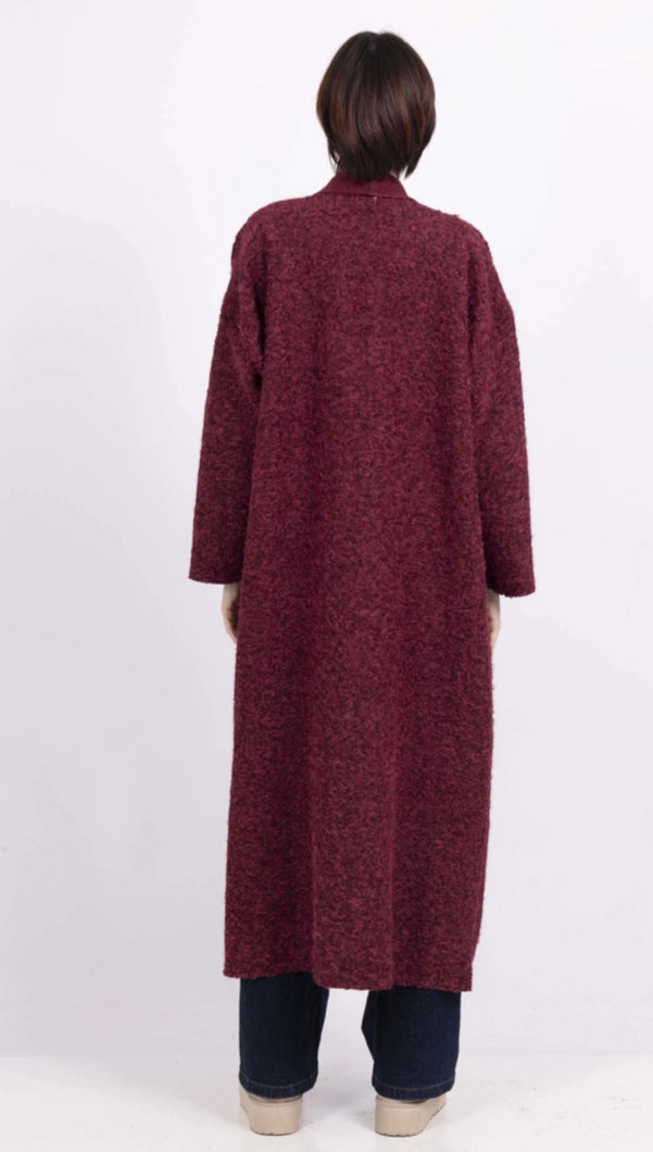 BOUCLE OVERSIZED COAT - 10-16 - BURGUNDY