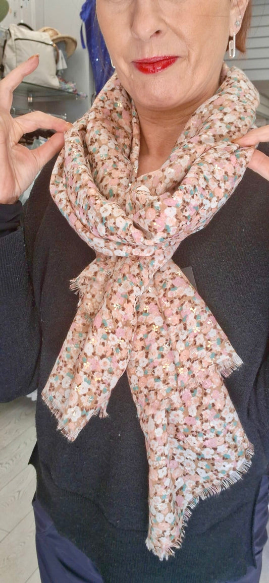 COTTON BLEND DITSY PRINT SCARF - PINK