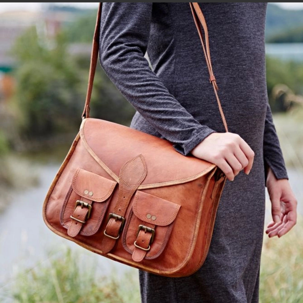 100% LEATHER SATCHEL STYLE SADDLE BAG - HANDMADE IN INDIA