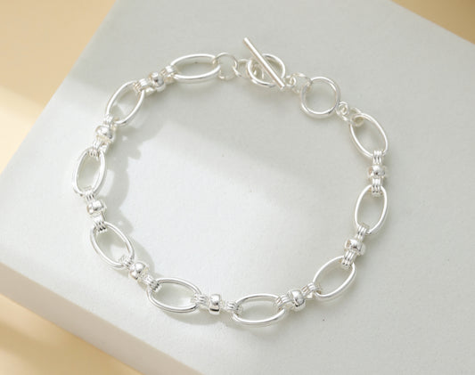 OVAL LINK T-BAR BRACELET - SILVER