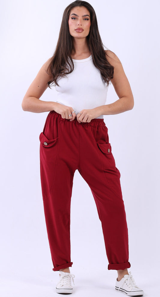 SLOUCH POCKET COTTON PANTS - BURGUNDY - 10-16