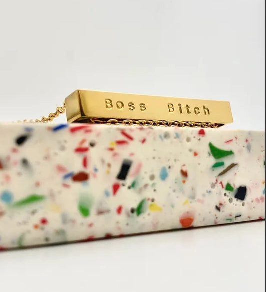 ‘BOSS BITCH’ ENGRAVED BAR NECKLACE - 18XT GOLD PLATED - MADE IN IRELAND