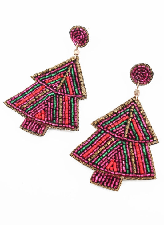 HANDMADE BEAD CHRISTMAS TREE EARRINGS