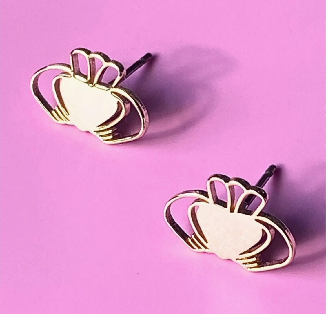 DKMV HEART STRONG CLADDAGH EARRINGS - 14CT GOLD PLATED
