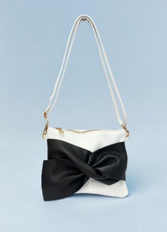 LEATHER BOW BAG - MONOCHROME - MADE IN ITALY