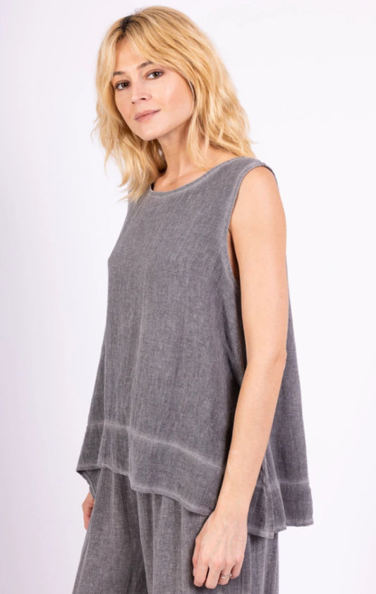 COTTON/LINEN SLEEVELESS TOP - 10-16 - GREY