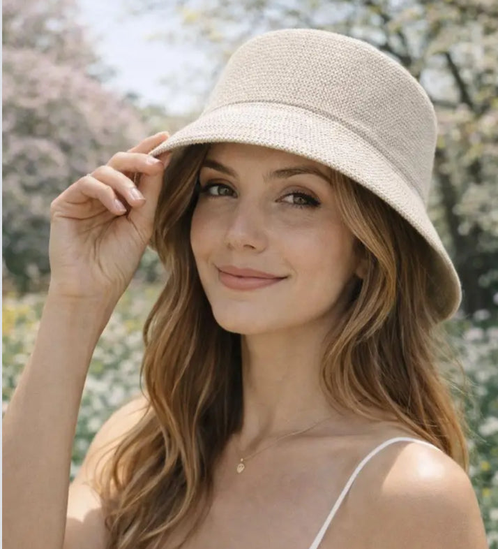 WOVEN BUCKET HAT - BEIGE