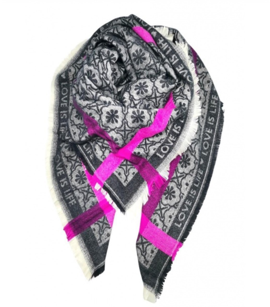 LARGE SQUARE PRINT SCARF - BLACK