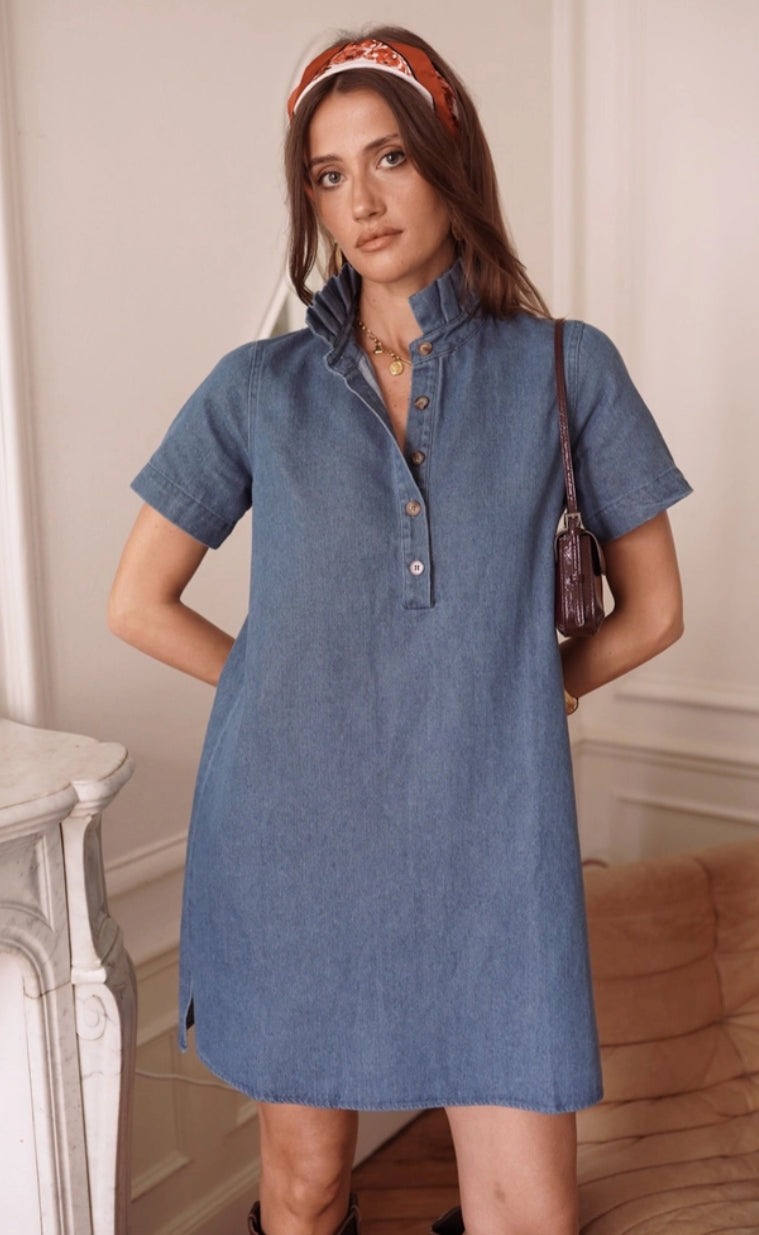 RUFFLE DENIM DRESS - 10-12