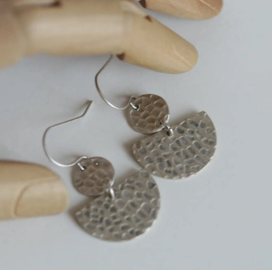 KAIKO - LARGE HAMMERED MOON EARRINGS - SILVER PLATED - MADE IN IRELAND