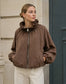 SUEDETTE DRAWSTRING COLLAR JACKET - 10-16 - CHOCOLATE