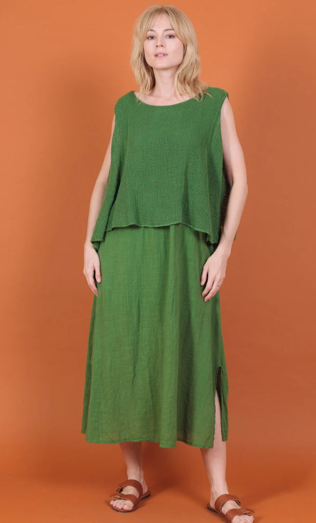 COTTON MESH LAYERED DRESS - 10-16 - OLIVE