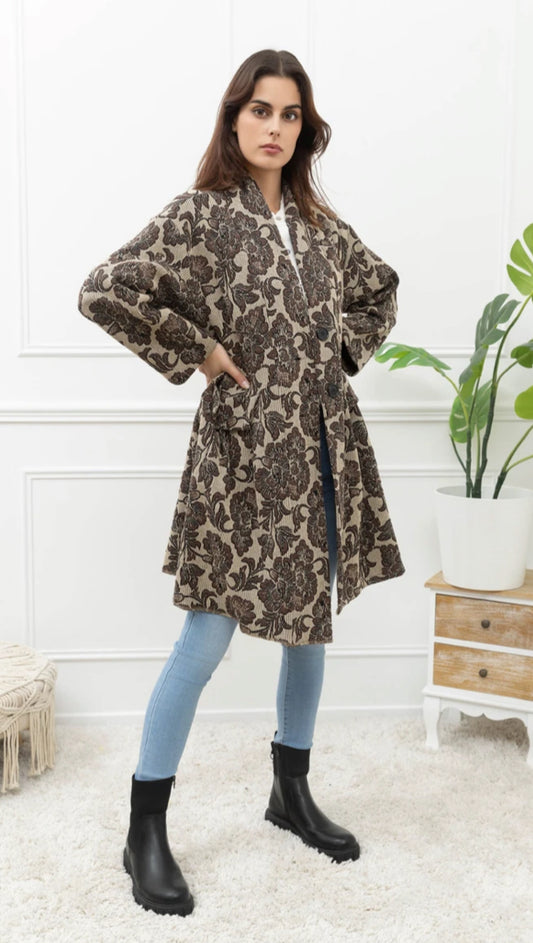 TAPESTRY MID LENGTH COAT - 8-14 - BROWN