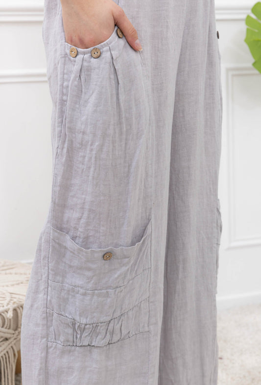 CARGO LINEN PANTS - 10-16 - GREY