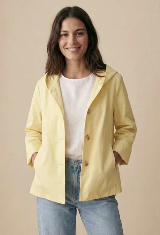 HOODED BUTTON JACKET - 8-14- LEMON