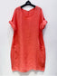 POCKET DETAIL LINEN DRESS- 10-14/16 - CORAL
