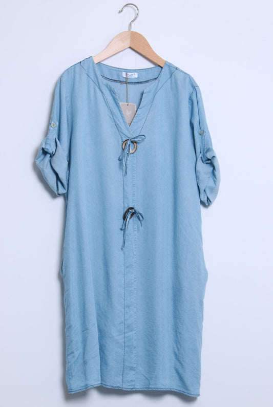 COTTON BUTTON DETAIL DENIM TUNIC DRESS - 10-16 - LIGHT WASH