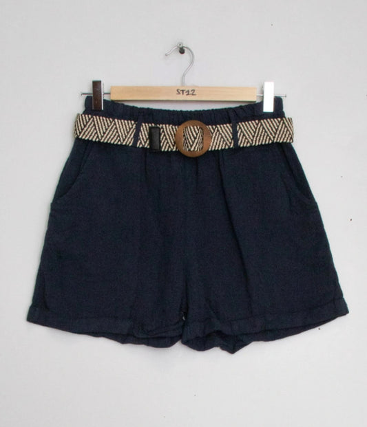 COTTON/LINEN BLEND SHORTS - 8-neat 14- NAVY