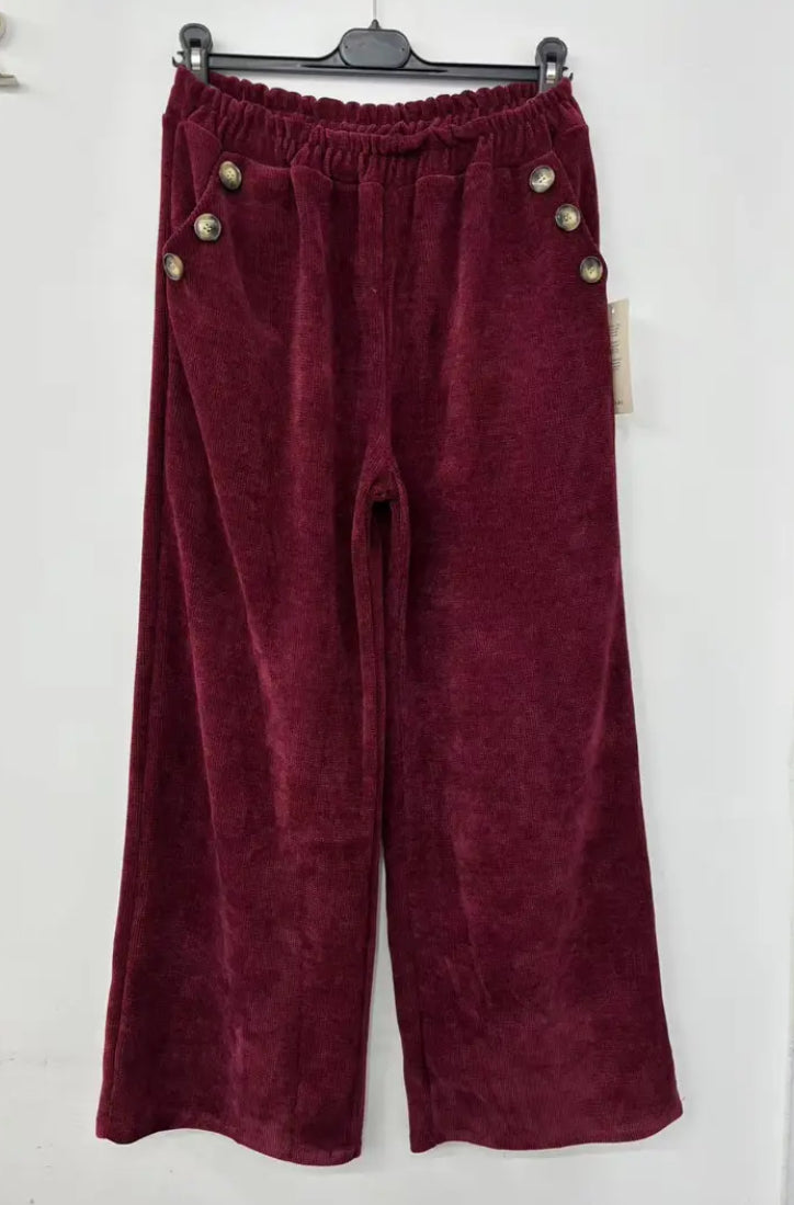 VELOUR PALAZZO- 10-16 - BURGUNDY