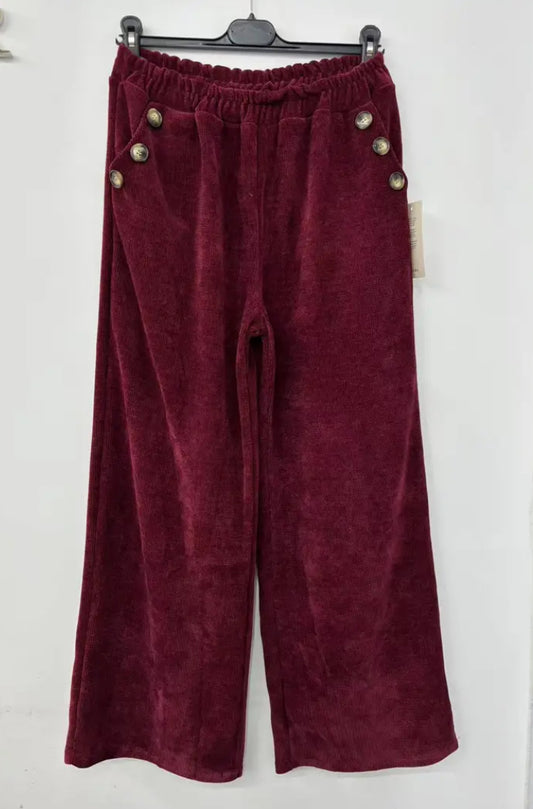 VELOUR PALAZZO- 10-16 - BURGUNDY