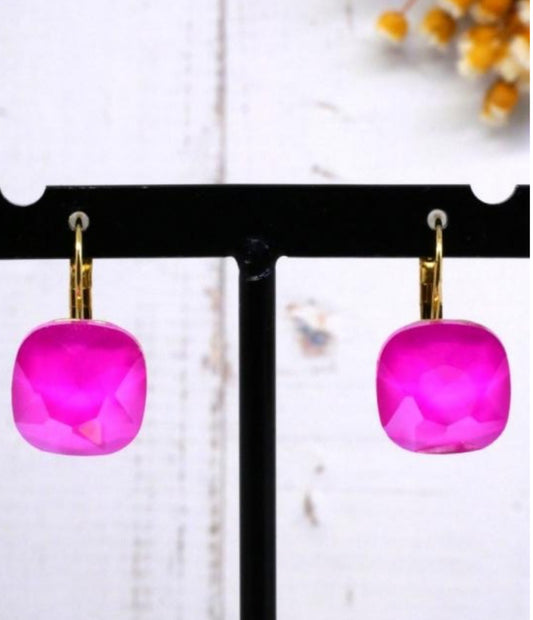 FUSCHIA SQUARE DROP EARRINGS