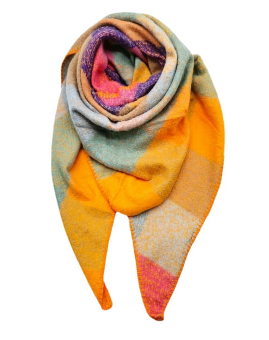 MULTI CHECK TRIANGLE SCARF - ORANGE