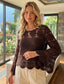CROCHET BELL SLEEVE TOP - 8-14 - CHOCOLATE