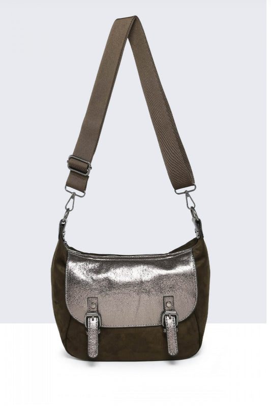 KHAKI METALLIC SATCHEL STYLE CROSSBODY