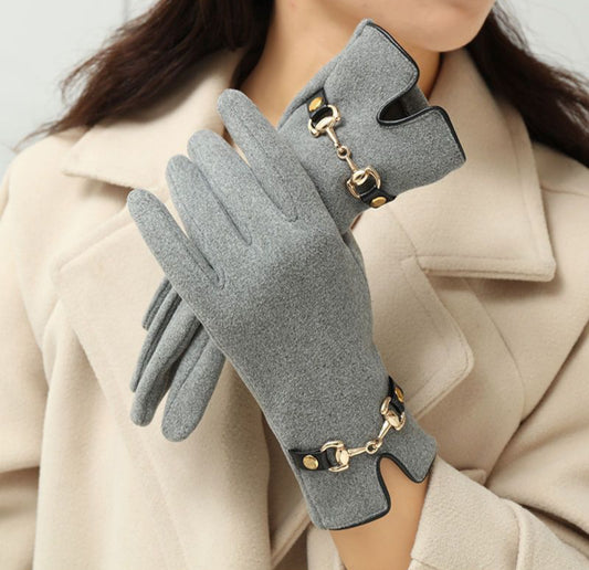 CHAIN DETAIL GLOVES - GREY