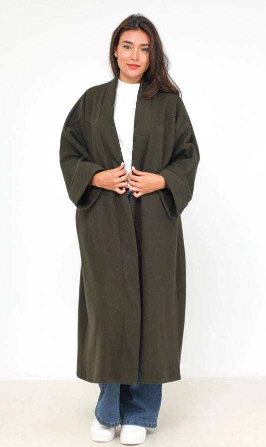 SEAM DETAIL OVERSIZED COAT - 10-16 - KHAKI
