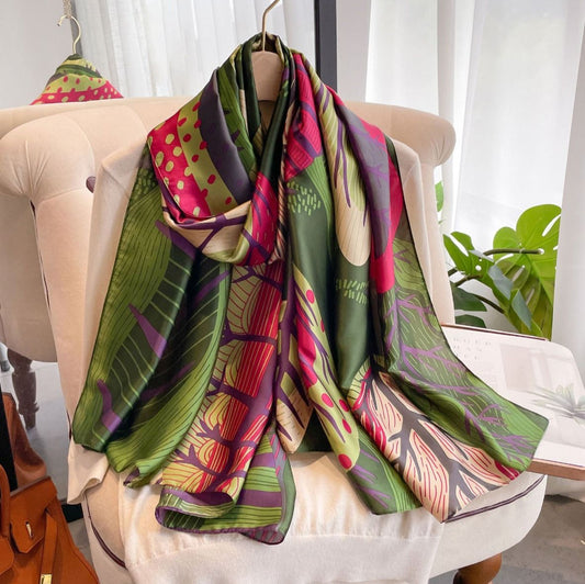 SILK FEEL MULTI LEAF PRINT SCARF