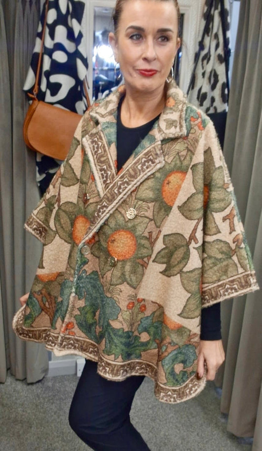 PRINT CAPE STYLE COAT - FREE SIZE