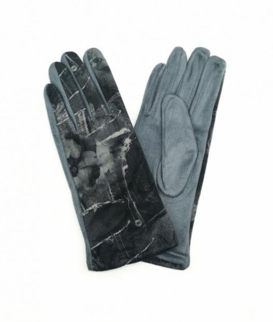 VELOUR FLEECE LINED GLOVES - CHARCOAL