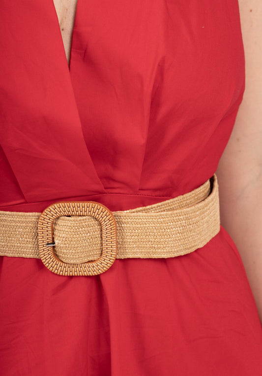 COTTON HALTERNECK BELTED DRESS - 8-12 - RED
