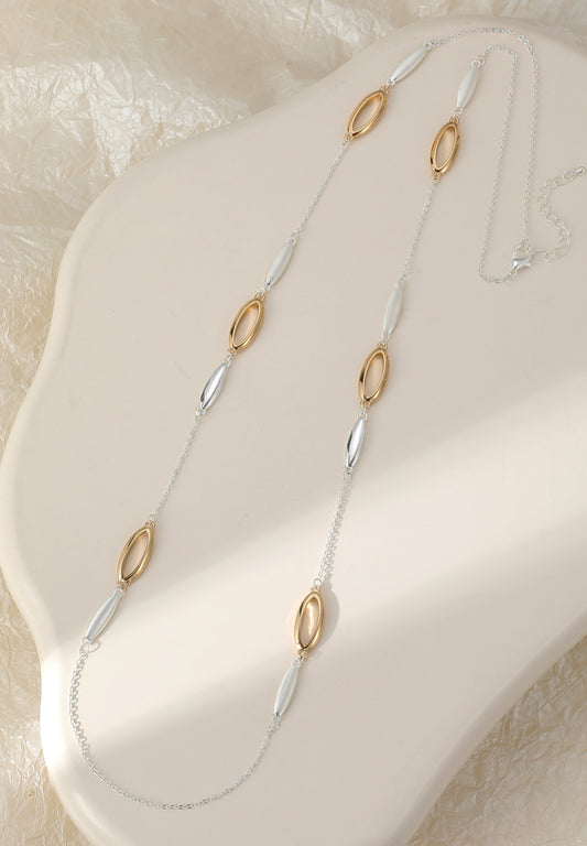 OVAL LINK MIXED METAL LONG NECKLACE