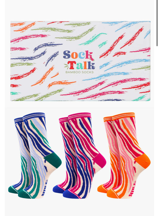 GIFT BOX SET - BAMBOO SOCKS - COLOUR ZEBRA STRIPES