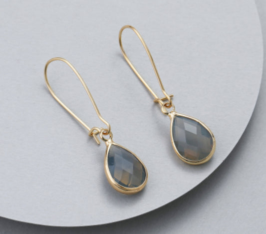 TEARDROP LONG CRYSTAL EARRINGS- GREY