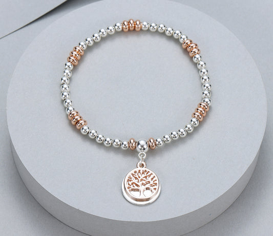 ROSE GOLD & SILVER ELASTIC TREE OF LIFE BRACELET