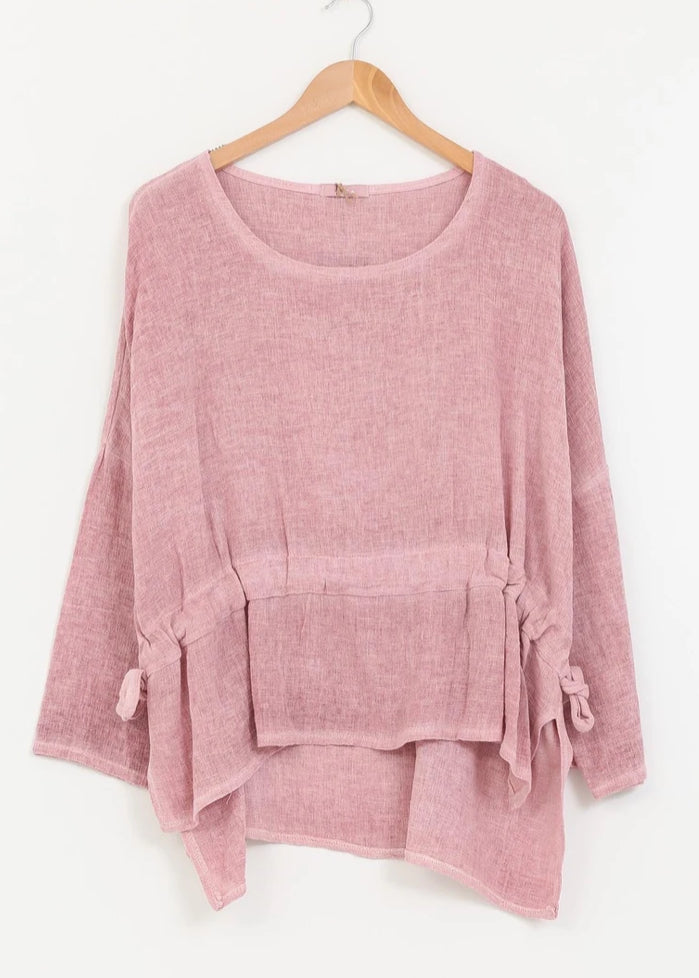 COTTON LINEN RUCHED TOP - 10-16 - PINK