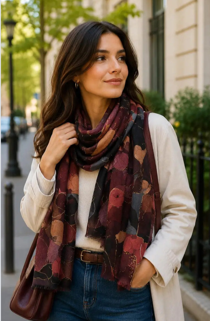 LEAF PRINT FOIL SCARF