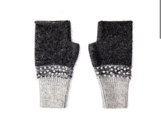 CASHMERE FINGERLESS GLOVES - CHARCOAL/SILVER