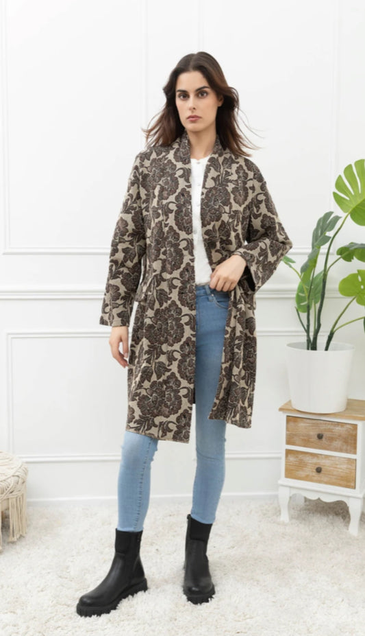 TAPESTRY MID LENGTH COAT - 8-14 - BROWN