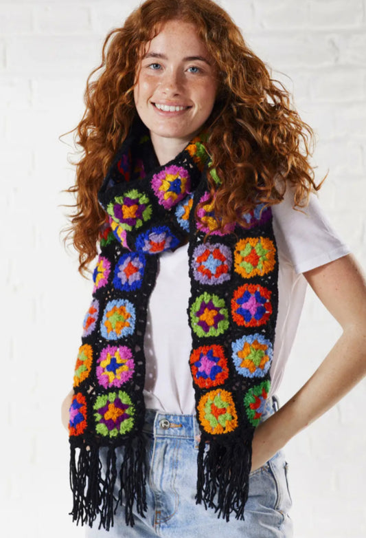 100% WOOL GRANNY SQUARE SCARF