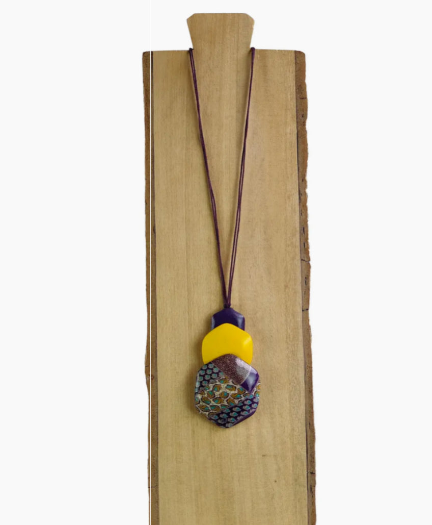 HANDPAINTED DECOUPAGE WOODEN NECKLACE