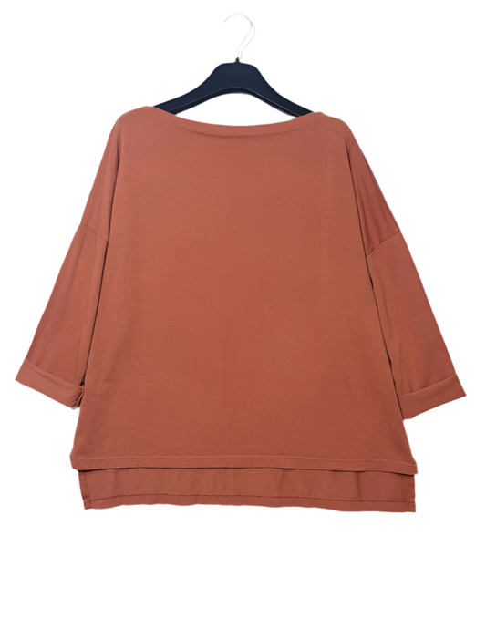 COTTON LONG SLEEVE DIP HEM TOP - 10-16 - RUST