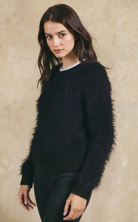 FAUX FUR TOP - 8-12 - BLACK