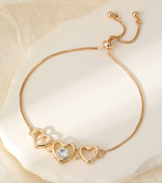 TOGGLE DIAMANTÉ HEART BRACELET - GOLD