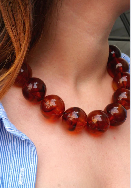 STATEMENT BEAD NECKLACE- BROWN