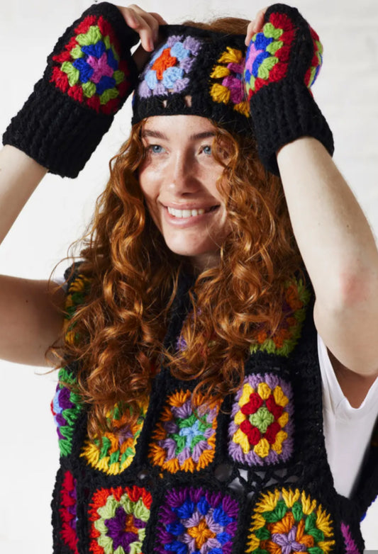 100% WOOL GRANNY SQUARE MITTENS